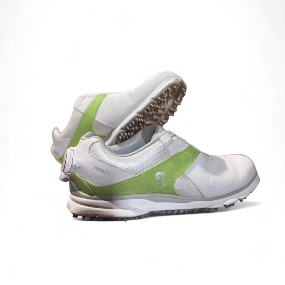 FootJoy White and Lime Green Pro/SL Golf Shoes
